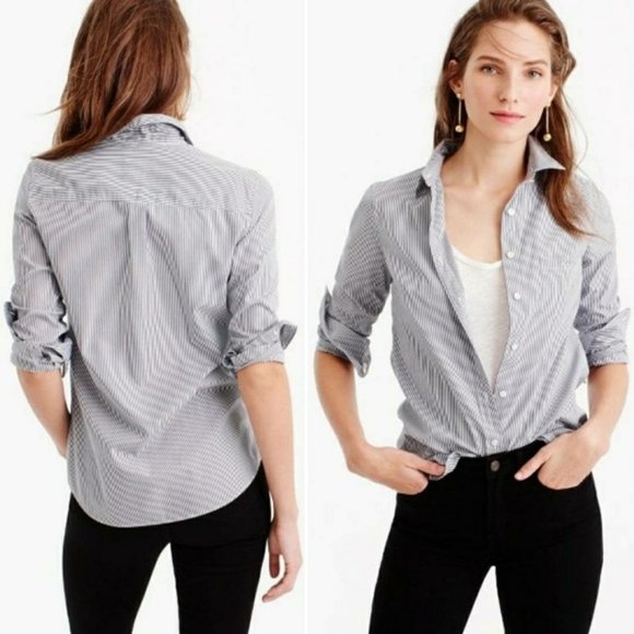 J. Crew Tops - J. Crew Blue Everyday Striped Poplin Button Down Shirt